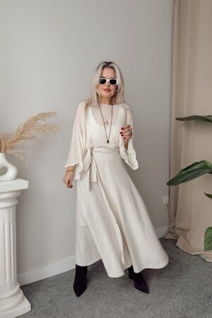 Kum Keten Kruvaze A Form Etek - Görsel 4