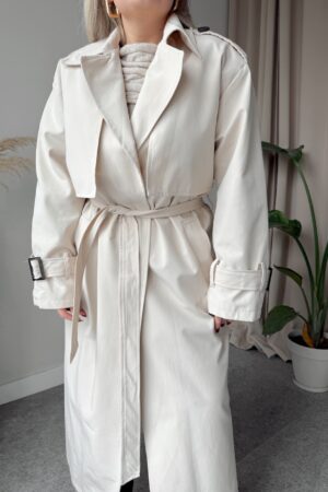 Taş Oversize Rüzgarlıklı Kuşaklı Trençkot - Görsel 6