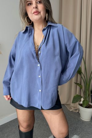Mavi Modal Cupra Oversize Gömlek - Görsel 3
