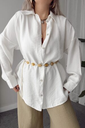 Ekru Soft Modal Krinkıllı Oversize Gömlek - Görsel 5