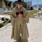Khaki Organik Pamuk Müslin Maxi Kimono