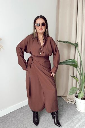 Mürdüm Kahve Modal Cupra Oversize Gömlek - Görsel 3