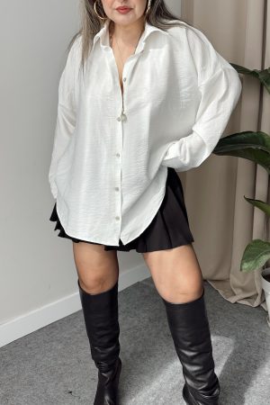 Ekru Modal Krinkıllı Oversize Gömlek - Görsel 4
