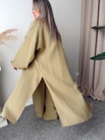Khaki Organik Pamuk Müslin Maxi Kimono - Görsel 3