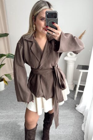 Kahve Modal Kruvaze Gömlek - Görsel 3