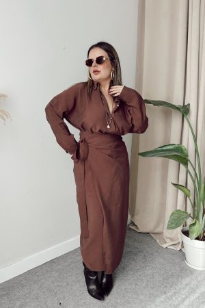 Mürdüm Kahve Modal Cupra Kruvaze Kalem Etek - Görsel 3