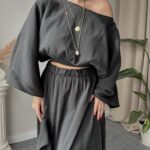 Füme Modal Kayık Crop Bluz