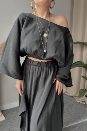 Füme Modal Kayık Crop Bluz