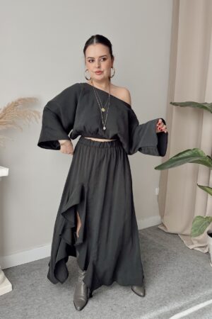 Füme Modal Kayık Crop Bluz - Görsel 2