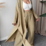 Khaki Organik Pamuk Müslin Maxi Kimono