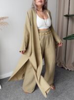 Khaki Organik Pamuk Müslin Maxi Kimono
