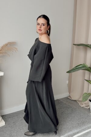 Füme Modal Kayık Crop Bluz - Görsel 3