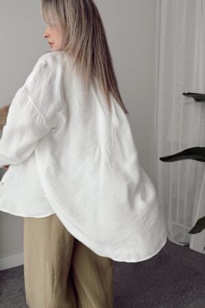 Ekru Soft Modal Krinkıllı Oversize Gömlek - Görsel 3