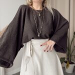 Kahve Organik Pamuk Yarasa Kol Crop Baharlık Triko