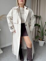 Taş Oversize Rüzgarlıklı Kuşaklı Trençkot - Görsel 3