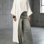 Ekru Tensel Asimetrik Tasarım Maxi Bluz