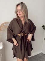 Acı Kahve Keten Şort Etek - Görsel 3