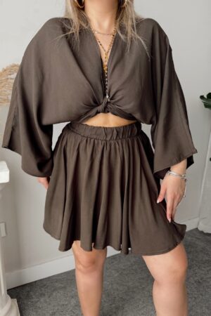 Acı Kahve Keten Şort Etek