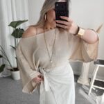 Taş Pamuk Yarasa Kol Crop Merserize Bluz