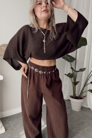 Acı Kahve Organik Müslin Palazzo - Görsel 4