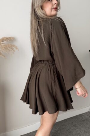 Acı Kahve Keten Şort Etek - Görsel 5