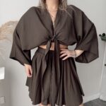 Acı Kahve Organik Keten Bağlamalı Büstiyer