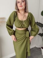 Yeşil Keten Off Shoulder Büstiyer