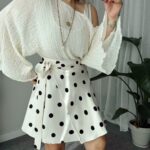 Puantiye Viskon Saten Kruvaze Mini Etek