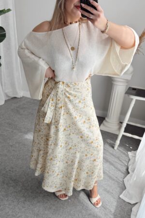 Ekru Pamuk Yarasa Kol Crop Merserize Bluz - Görsel 4