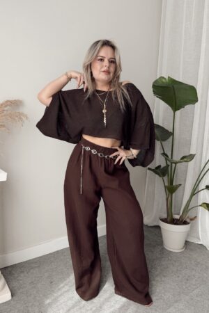 Acı Kahve Organik Müslin Palazzo - Görsel 3