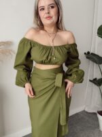 Yeşil Keten Off Shoulder Büstiyer - Görsel 2
