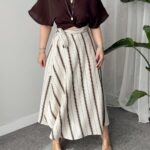 Çizgili Keten Kruvaze A Form Etek