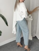 Ekru Soft Modal Krinkıllı Oversize Asimetrik Gömlek - Görsel 3