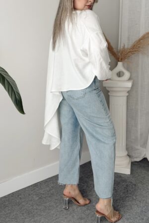 Ekru Soft Modal Krinkıllı Oversize Asimetrik Gömlek - Görsel 3