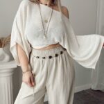 Ekru Pamuk Yarasa Kol Crop Merserize Bluz