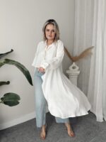 Ekru Soft Modal Krinkıllı Oversize Asimetrik Gömlek - Görsel 5