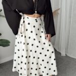 Puantiye Viskon Saten Kruvaze A Form Etek