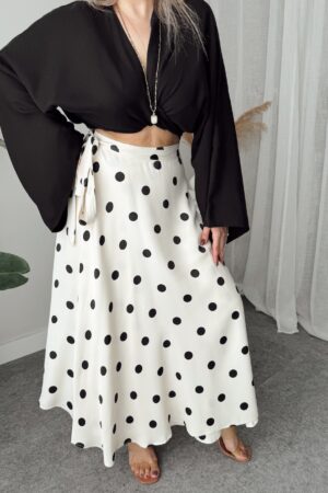 Puantiye Viskon Saten Kruvaze A Form Etek