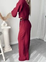 Bordo Organik Müslin Crop Bluz - Görsel 3