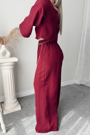 Bordo Organik Müslin Crop Bluz - Görsel 3