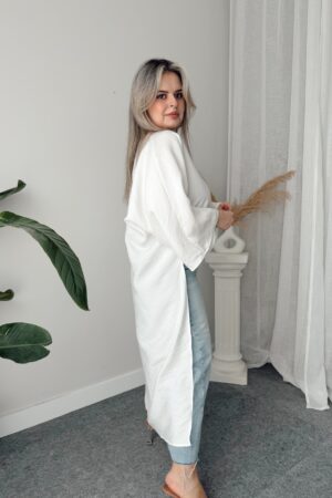 Ekru Tensel Asimetrik Tasarım Maxi Bluz - Görsel 3