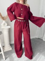 Bordo Organik Müslin Crop Bluz - Görsel 2