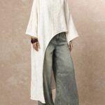 Ekru Tensel Asimetrik Tasarım Maxi Bluz