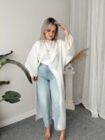 Ekru Tensel Asimetrik Tasarım Maxi Bluz - Görsel 4