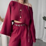 Bordo Organik Müslin Crop Bluz