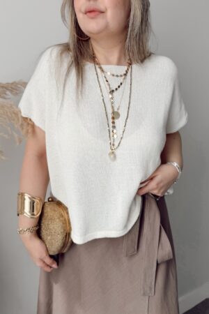 Ekru Pamuk Merserize Bluz - Görsel 3