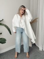 Ekru Soft Modal Krinkıllı Oversize Asimetrik Gömlek - Görsel 2