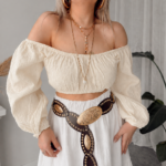 Vanilya Organik Müslin Off Shoulder Crop Top