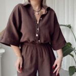 Acı Kahve Organik Pamuk Müslin Oversize Gömlek