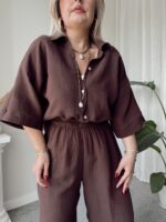 Acı Kahve Organik Pamuk Müslin Oversize Gömlek